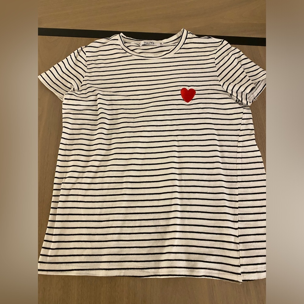 French Sailor Striped T-Shirt with Red Heart
